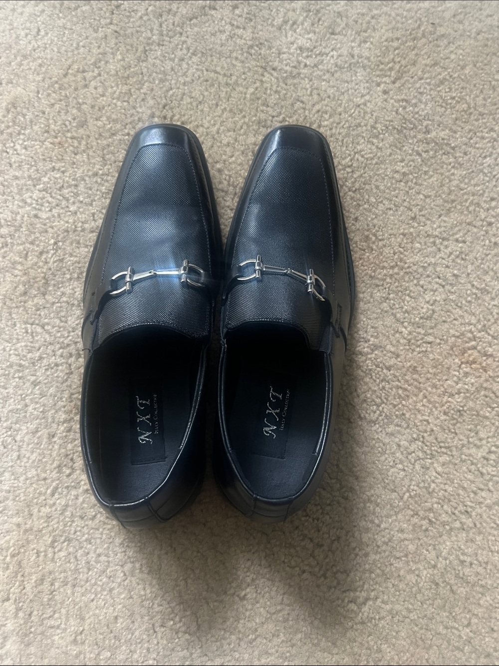 NYX Black Leather Silver-Bit Slip-On Loafers